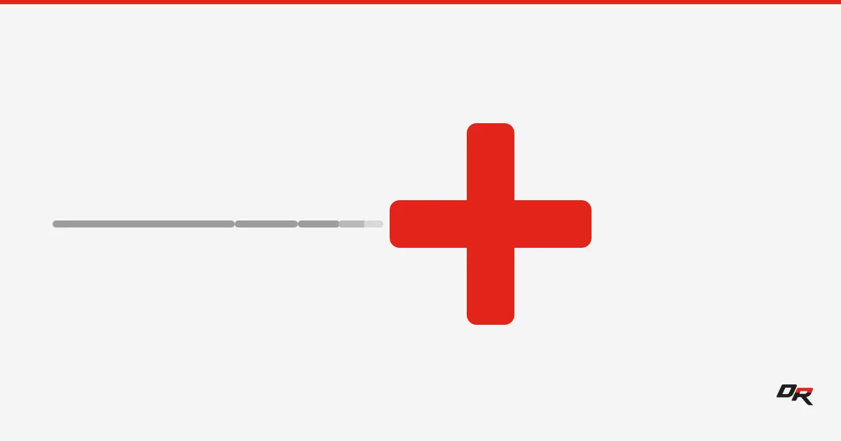 A gray horizontal line breaks into fading dashes as it approaches a solid red medical cross, on an off-white background.
